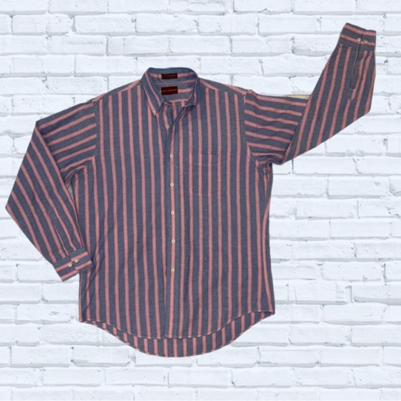 Vintage Chaps Ralph Lauren Striped Blue/Pink Shirt (Hong Kong) – Size Large - Picture 1 of 12